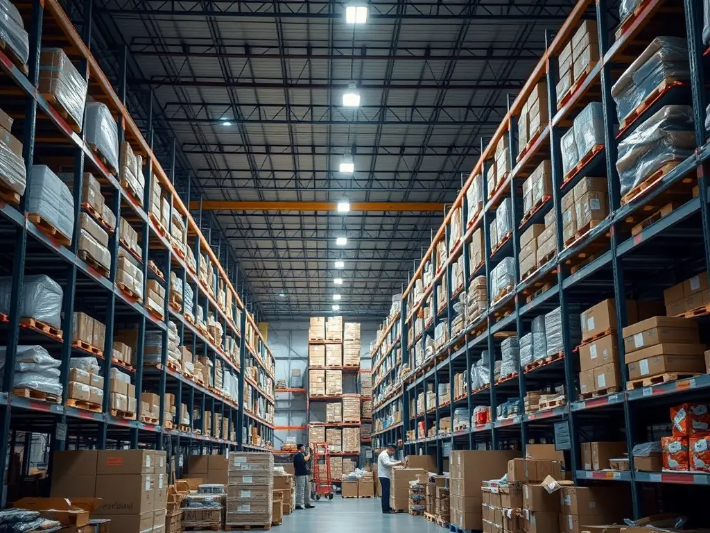 A warehouse filled with various goods ready for distribution, highlighting WT&T Ltd.'s comprehensive trading and distribution network.